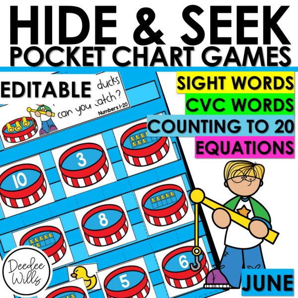 Hide and Seek Game for Math and Literacy | Editable Pocket Chart Game June