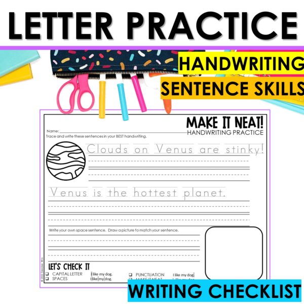 Outer Space Themed Worksheets First Grade Kindergarten Handwriting & Sentences - Image 2
