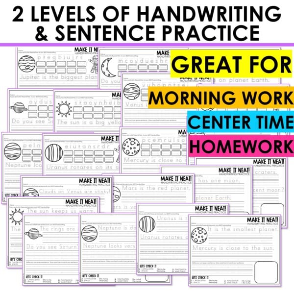 Outer Space Themed Worksheets First Grade Kindergarten Handwriting & Sentences - Image 4