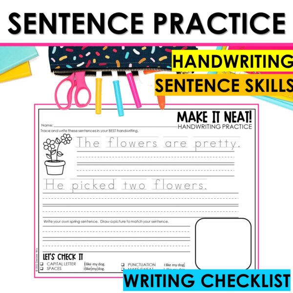Spring Handwriting Practice Letter Tracing & Sentence Writing Phonics Worksheets - Image 3