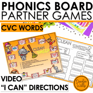 Short Vowel Roll and Read CVC Board Games Literacy Phonics Partner Games
