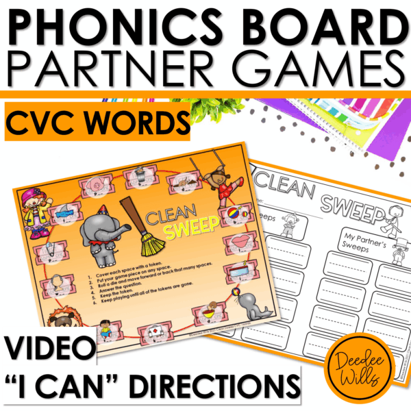 Short Vowel Roll and Read CVC Board Games Literacy Phonics Partner Games
